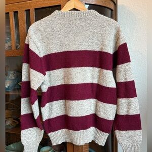 LLBean Vintage Wool Gray Burgundy Block Stripes Sweater Size Mens Medium